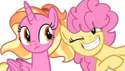 Size: 1280x720 | Tagged: safe, artist:rubyg242, li'l cheese, luster dawn, alicorn, pony, the last problem, alicornified, base used, colt, female, filly, frown, grin, lustercorn, male, mare, one eye closed, race swap, simple background, smiling, transparent background, wink