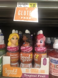 Size: 3024x4032 | Tagged: safe, derpibooru import, photographer:undeadponysoldier, pinkie pie, earth pony, pony, bottle, female, grocery store, irl, juice, lowes foods, mare, moana, photo, rapunzel, silly, tangled (disney), wat