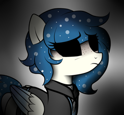 Size: 1400x1300 | Tagged: safe, artist:arrgus-korr, edit, oc, oc only, pegasus, pony, base used, black background, clothes, dark, dark background, dark eyes, distressed, female, halfbody, jacket, mare, simple background, solo