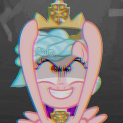 Size: 589x589 | Tagged: safe, cozy glow, pegasus, pony, spoiler:s08, chromatic aberration, crown, effect, error, female, filly, glitch, jewelry, regalia, smiling, wings, world