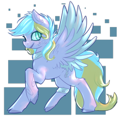 Size: 1280x1240 | Tagged: safe, artist:voidsucre, oc, oc only, pegasus, pony, abstract background, art trade, bracelet, female, jewelry, looking back, mare, peytral, raised hoof, solo, spread wings, wings