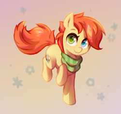 Size: 1722x1625 | Tagged: artist needed, safe, artist:anonymous, oc, oc only, oc:rusty gears, earth pony, pony, abstract background, clothes, female, heterochromia, mare, scarf, solo