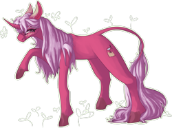 Size: 1280x951 | Tagged: safe, artist:voidsucre, oc, oc only, pony, unicorn, art trade, blushing, cloven hooves, female, floppy ears, leonine tail, mare, raised hoof, simple background, solo, transparent background