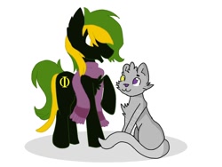 Size: 768x576 | Tagged: dead source, safe, artist:tamashihiguchi, color edit, edit, oc, oc:beauvoir ferril, oc:vermont black, earth pony, ferret, pony, clothes, coat markings, colored, fursona, looking at each other, male, phi, scarf, stallion