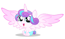 Size: 1024x618 | Tagged: safe, princess flurry heart, alicorn, pony, baby, baby alicorn, baby flurry heart, baby pony, cute, diaper, flurrybetes, happy, happy baby, large wings, light blue diaper, looking at you, open mouth, shadow, simple background, sitting, smiling at you, spread wings, transparent background, wings