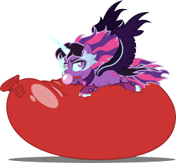 Size: 3936x3635 | Tagged: safe, artist:tsabak, midnight sparkle, sci-twi, twilight sparkle, pony, equestria girls, balloon, balloon fetish, bubblegum, equestria girls ponified, female, fetish, food, gum, high res, ponified, red balloon, simple background, solo, that pony sure does love balloons, transparent background