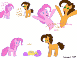 Size: 2250x1688 | Tagged: safe, artist:pickaxeproductions, derpibooru import, cheese sandwich, li'l cheese, pinkie pie, earth pony, pony, the last problem, animated, cheesepie, cheesy sense, colt, error, female, glitch, male, mare, motion blur, on back, pinkie sense, seizure, shipping, simple background, stallion, straight, wat, white background