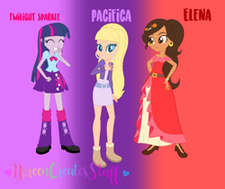 Size: 888x746 | Tagged: safe, artist:noreen-loves-spidey, artist:pupkinbases, artist:selenaede, twilight sparkle, twilight sparkle (alicorn), alicorn, human, equestria girls, barely eqg related, bracelet, clothes, crossover, disney, disney princess, dress, ear piercing, earring, elena, elena of avalor, equestria girls style, equestria girls-ified, gown, gravity falls, high heels, jewelry, pacifica northwest, piercing, princess elena, shoes