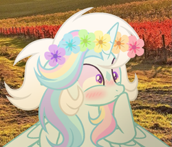 Size: 905x777 | Tagged: safe, artist:thesmall-artist, oc, oc:water star, alicorn, pony, alicorn oc, base used, floral head wreath, flower, male, rainbow, rainbow alicorn, solo, stallion