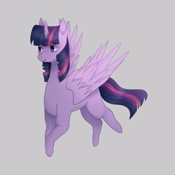 Size: 857x857 | Tagged: safe, artist:verbamagistri, twilight sparkle, twilight sparkle (alicorn), alicorn, pony, eyebrows visible through hair, female, gray background, mare, simple background, solo