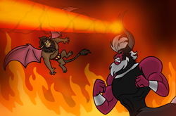 Size: 2680x1764 | Tagged: safe, artist:melspyrose, derpibooru import, lord tirek, scorpan, fight