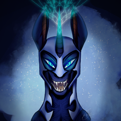 Size: 2048x2048 | Tagged: safe, artist:artfestation, nightmare moon, pony, bust, magic, portrait, sharp teeth, solo, teeth