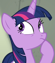 Size: 936x1080 | Tagged: safe, screencap, twilight sparkle, twilight sparkle (alicorn), alicorn, pony, the point of no return, cropped, female, hoof on chin, looking up, mare, solo, thinking