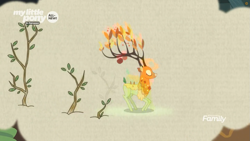 Size: 1259x708 | Tagged: safe, screencap, the great seedling, deer, going to seed, all new, branches for antlers, discovery family logo, dryad, sapling, solo, text