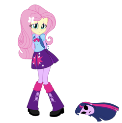 Size: 1813x1826 | Tagged: safe, edit, fluttershy, twilight sparkle, equestria girls, blushing, bodysuit, disguise, mask, masking, shy, twilight suit