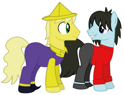 Size: 6736x5185 | Tagged: safe, artist:dragonchaser123, oc, oc only, oc:chen-yang, oc:han, pony, absurd resolution, clothes, duo, male, simple background, stallion, transparent background, vector