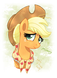 Size: 880x1200 | Tagged: safe, artist:joakaha, derpibooru import, applejack, earth pony, pony, the last problem, bust, female, granny smith's scarf, mare, older, older applejack, portrait, smiling, solo