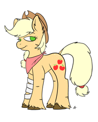 Size: 2000x2500 | Tagged: safe, artist:katyusha, derpibooru import, applejack, earth pony, pony, bandage, bandana, female, redesign