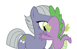 Size: 750x477 | Tagged: safe, edit, editor:undeadponysoldier, limestone pie, spike, dragon, earth pony, pony, bedroom eyes, crack shipping, female, kiss on the lips, kissing, male, mare, out of character, raised hoof, shipping, simple background, spikestone, straight, white background