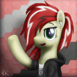 Size: 3000x3000 | Tagged: safe, artist:facelesssoles, oc, oc:dawn, pony, clothes, earbuds, female, hair over one eye, jacket, mare, solo