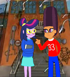 Size: 3000x3280 | Tagged: safe, artist:bigpurplemuppet99, saffron masala, twilight sparkle, equestria girls, 30 day otp challenge, clothes, cosplay, costume, equestria girls-ified, female, gerald johansson, glasses, hey arnold, lesbian, phoebe heyerdahl, shipping, twiffron