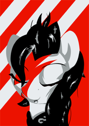 Size: 2480x3508 | Tagged: safe, artist:vultraz, oc, oc:red pone (8chan), earth pony, pony, /pone/, 8chan, aladdin sane, bandana, david bowie, eyes closed, open mouth, solo, ziggy stardust