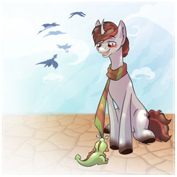 Size: 1024x1024 | Tagged: safe, artist:paisleyperson, oc, dragon, pony, unicorn, clothes, male, scarf, solo, stallion