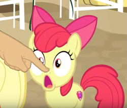 Size: 687x585 | Tagged: safe, edit, edited screencap, screencap, apple bloom, earth pony, pony, going to seed, boop, boop edit, cropped, female, filly, finger, foal, hand, solo focus