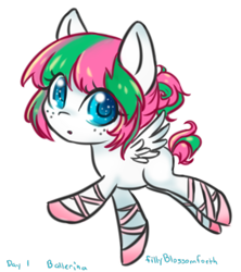 Size: 864x974 | Tagged: safe, artist:bunnini, blossomforth, pegasus, pony, adoraforth, ballerina, colored pupils, cute, female, filly, hair bun, simple background, solo, transparent background, younger