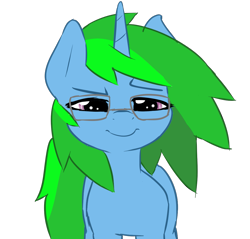 Size: 1135x1087 | Tagged: safe, artist:fluor1te, oc, oc only, oc:avocado pone, pony, unicorn, bust, colored, doodle, eyebrows, female, flat colors, intrigued, looking at you, mare, portrait, solo, squint