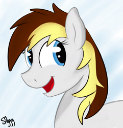 Size: 1917x1989 | Tagged: safe, artist:siggyderp, oc, oc only, oc:bravelyblue, earth pony, pony, male, signature, smiling, solo, stallion