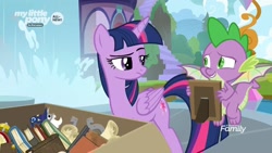 Size: 1920x1080 | Tagged: safe, screencap, spike, twilight sparkle, twilight sparkle (alicorn), alicorn, dragon, the point of no return, discovery family logo, picture frame, twilight is not amused, unamused, winged spike