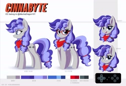 Size: 4096x2813 | Tagged: safe, artist:ask-colorsound, oc, oc only, oc:cinnabyte, earth pony, pony, bandana, earth pony oc, female, glasses, looking at you, mare, neckerchief, reference sheet, solo
