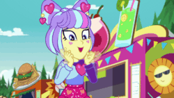 Size: 800x450 | Tagged: safe, screencap, supernova zap, equestria girls, equestria girls series, lost and pound, lost and pound: fluttershy, spoiler:choose your own ending (season 2), spoiler:eqg series (season 2), animated, burger, cute, excited, fangirling, female, food, food truck, french fries, gif, hamburger, happy, outdoors, smiling, solo, squee, su-z, su-z-betes
