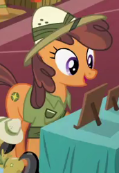 Size: 203x295 | Tagged: safe, screencap, cardinal point, earth pony, pony, stranger than fan fiction, background pony, clothes, cosplay, costume, cropped, female, hat, mare, pith helmet, shirt, solo