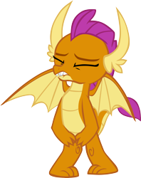 Size: 3772x4754 | Tagged: safe, artist:memnoch, smolder, dragon, biting mouth, covering crotch, dragoness, eyes closed, female, out of context, simple background, solo, spread wings, transparent background, vector, wings