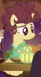 Size: 380x705 | Tagged: safe, screencap, pony, unicorn, spice up your life, background pony, bon appétit, clothes, cropped, female, julia child, lamp, mare, shirt, solo