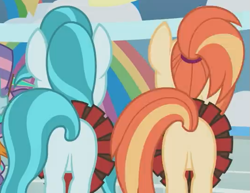 Size: 537x415 | Tagged: safe, screencap, lighthoof, shimmy shake, earth pony, pony, 2 4 6 greaaat, butt, cheerleader, clothes, female, i watch it for the plot, mare, plot, plot pair, ponytail, skirt, technically an upskirt shot, upskirt