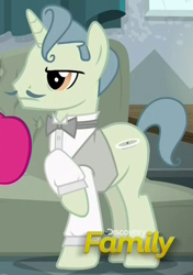 Size: 374x530 | Tagged: safe, screencap, pony, unicorn, spice up your life, background pony, bowtie, clothes, cropped, discovery family logo, facial hair, male, moustache, raised hoof, shirt, solo focus, stallion, unnamed pony, waiter