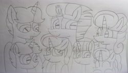 Size: 4565x2616 | Tagged: safe, artist:徐詩珮, fizzlepop berrytwist, glitter drops, spring rain, tempest shadow, oc, oc:betty pop, oc:fire shadow, oc:spring legrt, oc:storm lightning, pony, unicorn, broken horn, family, female, glittershadow, half-siblings, horn, lesbian, lineart, magical lesbian spawn, mare, mother and child, mother and daughter, next generation, offspring, parent and child, parent:glitter drops, parent:spring rain, parent:stygian, parent:tempest shadow, parents:glittershadow, parents:springdrops, parents:springshadow, parents:springshadowdrops, parents:tempgian, polyamory, shipping, siblings, sisters, springdrops, springshadow, springshadowdrops, traditional art