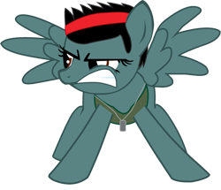 Size: 965x828 | Tagged: safe, artist:ejlightning007arts, pegasus, pony, alien (franchise), angry, crossover, dog tags, headband, ponified, simple background, transparent background, vasquez, vector