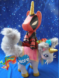 Size: 255x337 | Tagged: safe, artist:lightningsilver-mana, pony, unicorn, comic, craft, crossover, deadpool, deadpool is best pony, doll, figure, figurine, food, fur, internet, leather, meme, my little pony, nope, nyan cat, paint, painting, poptart, rainbow, rainbow fart, toy, unikitty, whiskers