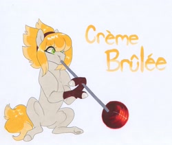 Size: 3559x3000 | Tagged: safe, artist:frozensoulpony, oc, oc:crème brûlée, earth pony, pony, female, glass blowing, mare, offspring, parent:flash sentry, parent:limestone pie, parents:limesentry, solo, traditional art