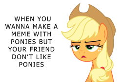 Size: 4000x2700 | Tagged: safe, derpibooru exclusive, derpibooru import, edit, applejack, earth pony, pony, annoyed, applejack's hat, cowboy hat, female, grammar error, hat, mare, meme, simple background, text, the struggle is real, white background