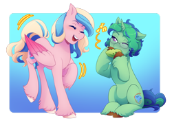 Size: 1280x915 | Tagged: safe, artist:mylittlesheepy, oc, oc only, oc:skyewater, oc:willowpuff, pegasus, pony, unicorn, musical instrument, ocarina