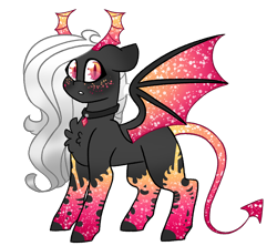 Size: 4500x4000 | Tagged: safe, artist:crazysketch101, oc, oc:hellen, demon, pony, bat wings, collar, horns, sparkles, wings