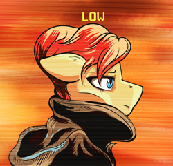 Size: 2814x2714 | Tagged: safe, artist:chaosmauser, pony, 1970s, album cover, clothes, crossover, david bowie, hoodie, ponified, ponified album cover, sideways, solo