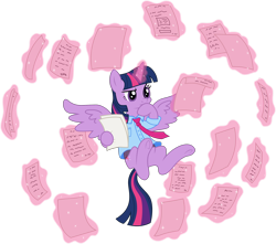 Size: 2372x2096 | Tagged: safe, artist:foudubulbe, artist:sonofaskywalker, twilight sparkle, twilight sparkle (alicorn), alicorn, pony, glowing horn, horn, magic, necktie, paperwork, solo, telekinesis