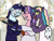 Size: 2048x1536 | Tagged: safe, artist:golden-risuto, artist:kindheart525, oc, oc only, oc:amethyst glow, oc:bedbug, oc:royal splendor, pony, unicorn, clothes, dress, father and child, father and daughter, female, gun, kindverse, lesbian, magical gay spawn, male, parent and child, parent:oc:ambrosia, parent:oc:hawk eye, parent:oc:paint swirl, parent:oc:royal splendor, parents:oc x oc, pregnant, shotgun, weapon, wedding dress