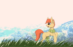 Size: 5000x3246 | Tagged: safe, artist:leesys, oc, pony, clothes, female, grass, mountain, scarf, sky, sock, solo